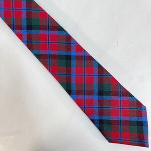 Ingles Buchan Tie 100% Wool Plaid Made Scotland 55" x 3.5" Red Blue Green Black